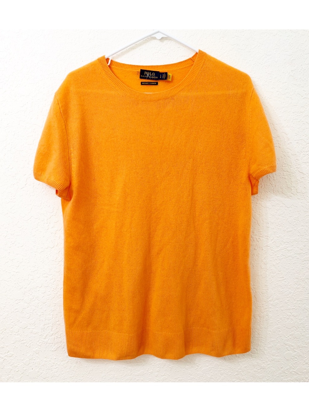 Polo by Ralph Lauren Orange Short-Sleeve Washable Cashmere Crewneck Sweater - L